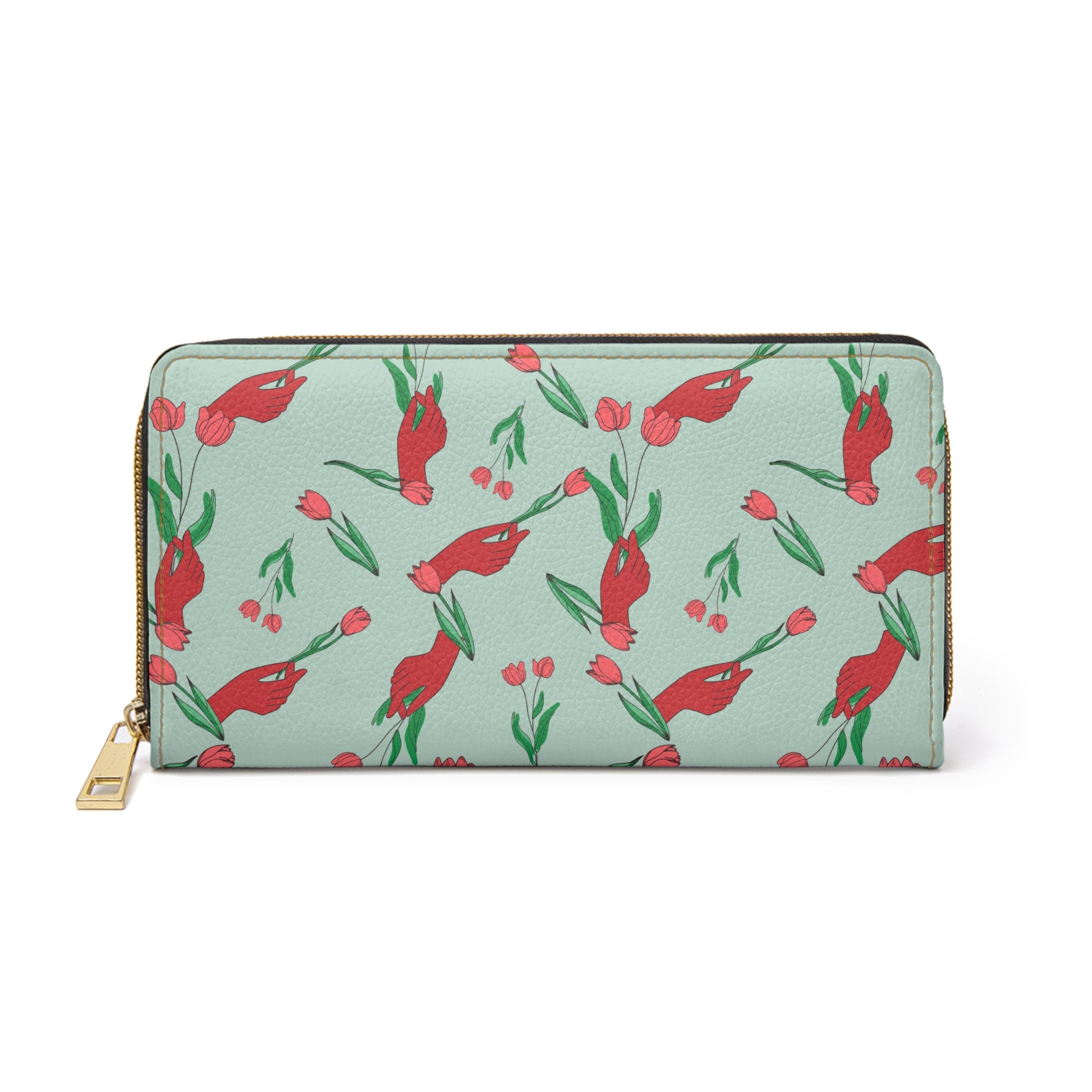 Image of First Bloom Red Hand Floral Zipper Wallet