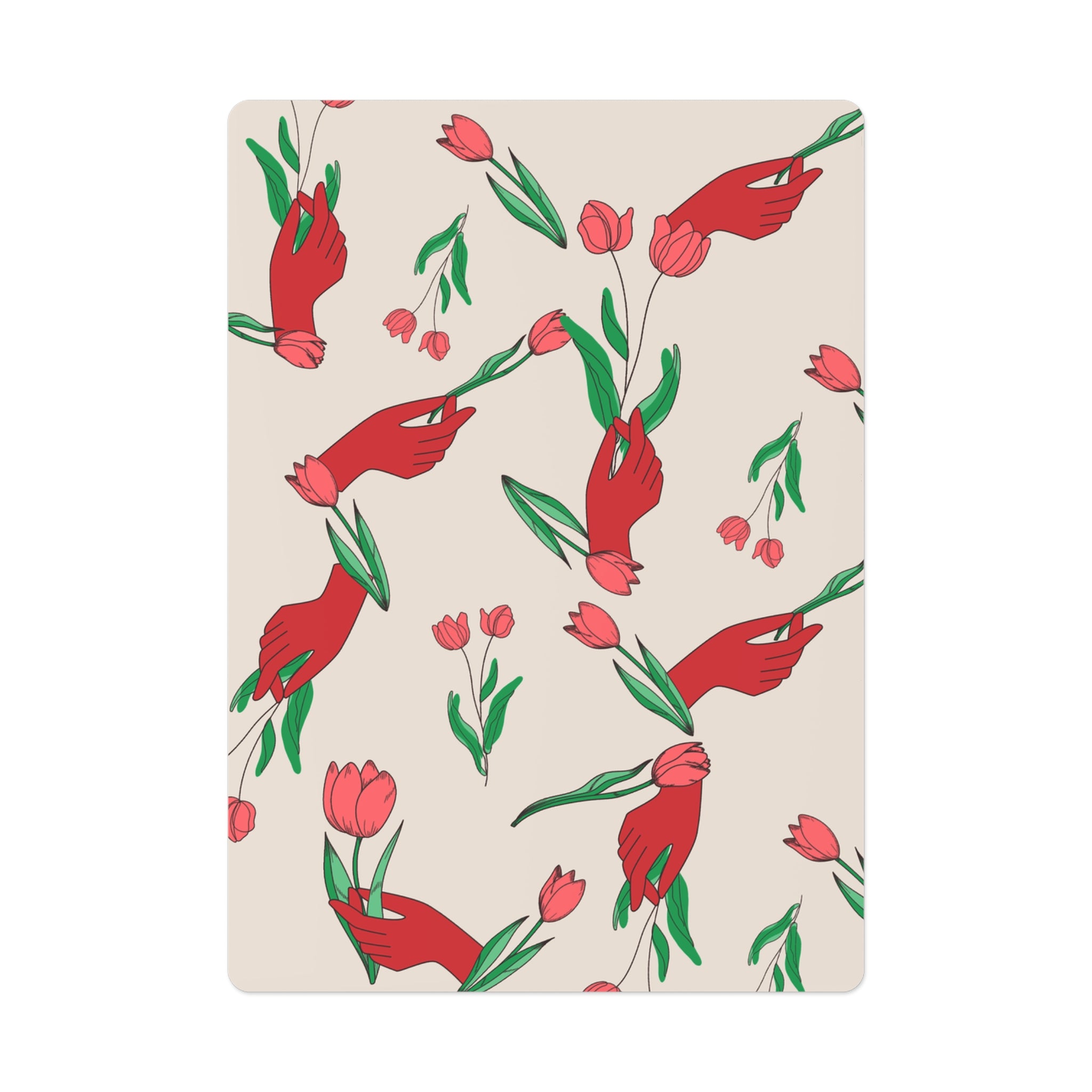 Image of First Bloom Playing Cards | Red Hand & Tulip Print