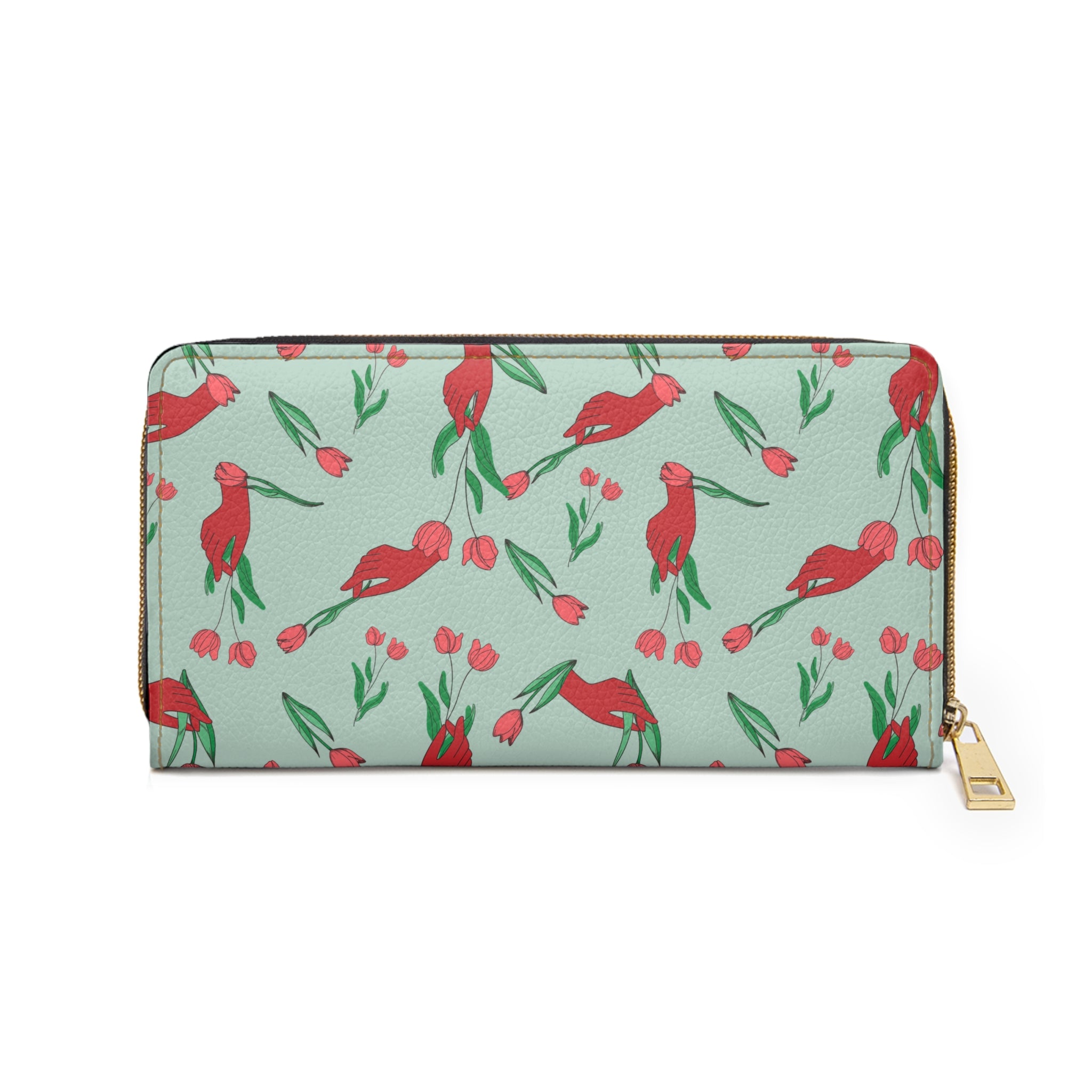 Image of First Bloom Red Hand Floral Zipper Wallet