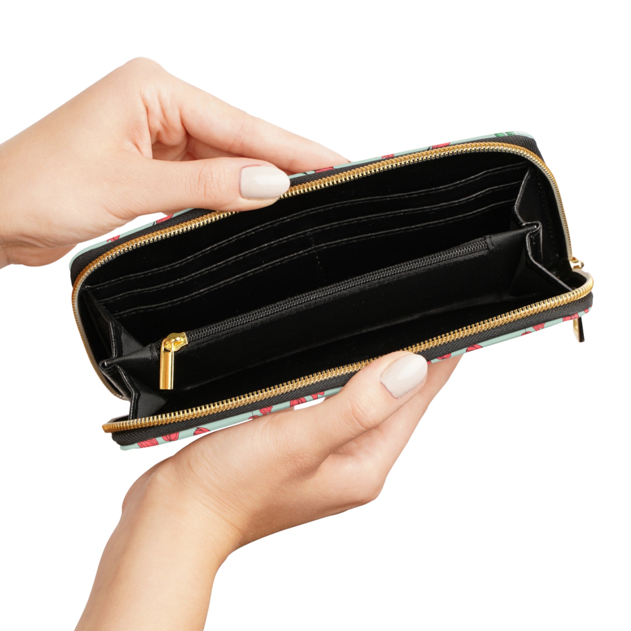 Image of First Bloom Red Hand Floral Zipper Wallet