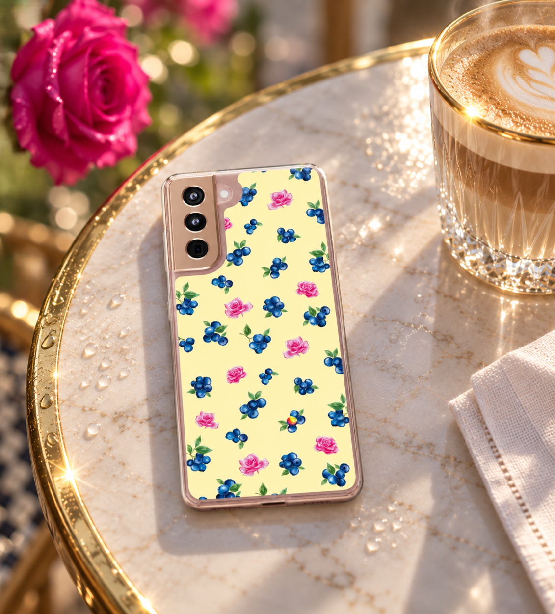 Image of Blueberry Rose Clear Phone Case | Floral iPhone Case | Transparent Floral Case